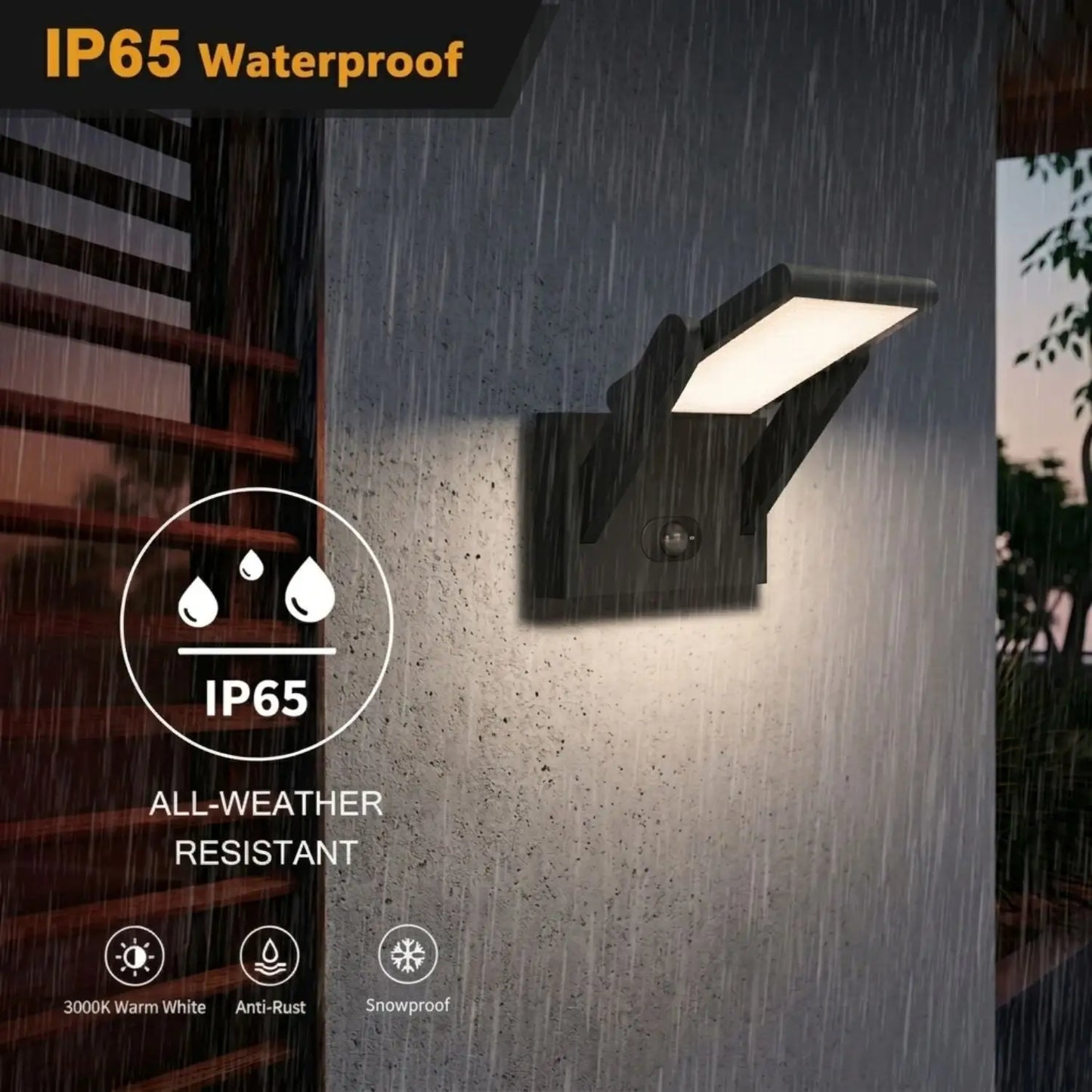 Solar Wall Mount Lights with Motion Sensor & Waterproof - Black - Outdoor Wall Lights