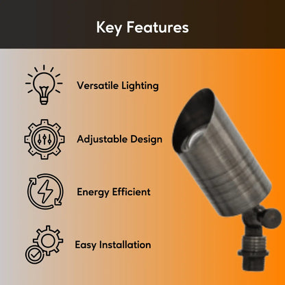 Solid Brass Adjustable Outdoor Spotlights with 5 LED Bulb - 5W 12V Warm White - Spot Light