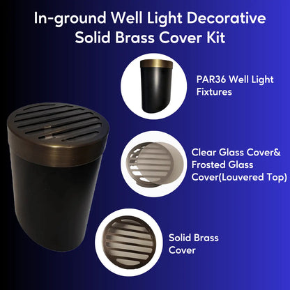 Solid Brass Louvered PAR36 In-ground Well Light Cover Kit - Louvered / Oil Rubbed Bronze - Well Light