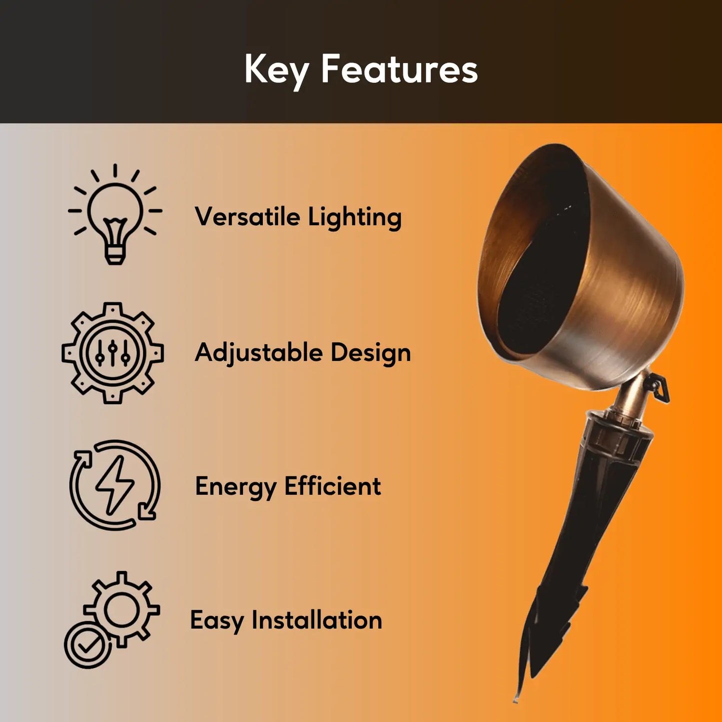 Solid Brass Outdoor Spot Light | G53 Bulb Socket Kit and Spike Mount - No Bulb - Spot Light