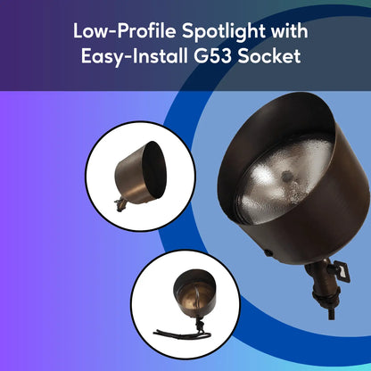 Solid Brass Outdoor Spot Light | G53 Bulb Socket Kit and Spike Mount - No Bulb - Spot Light