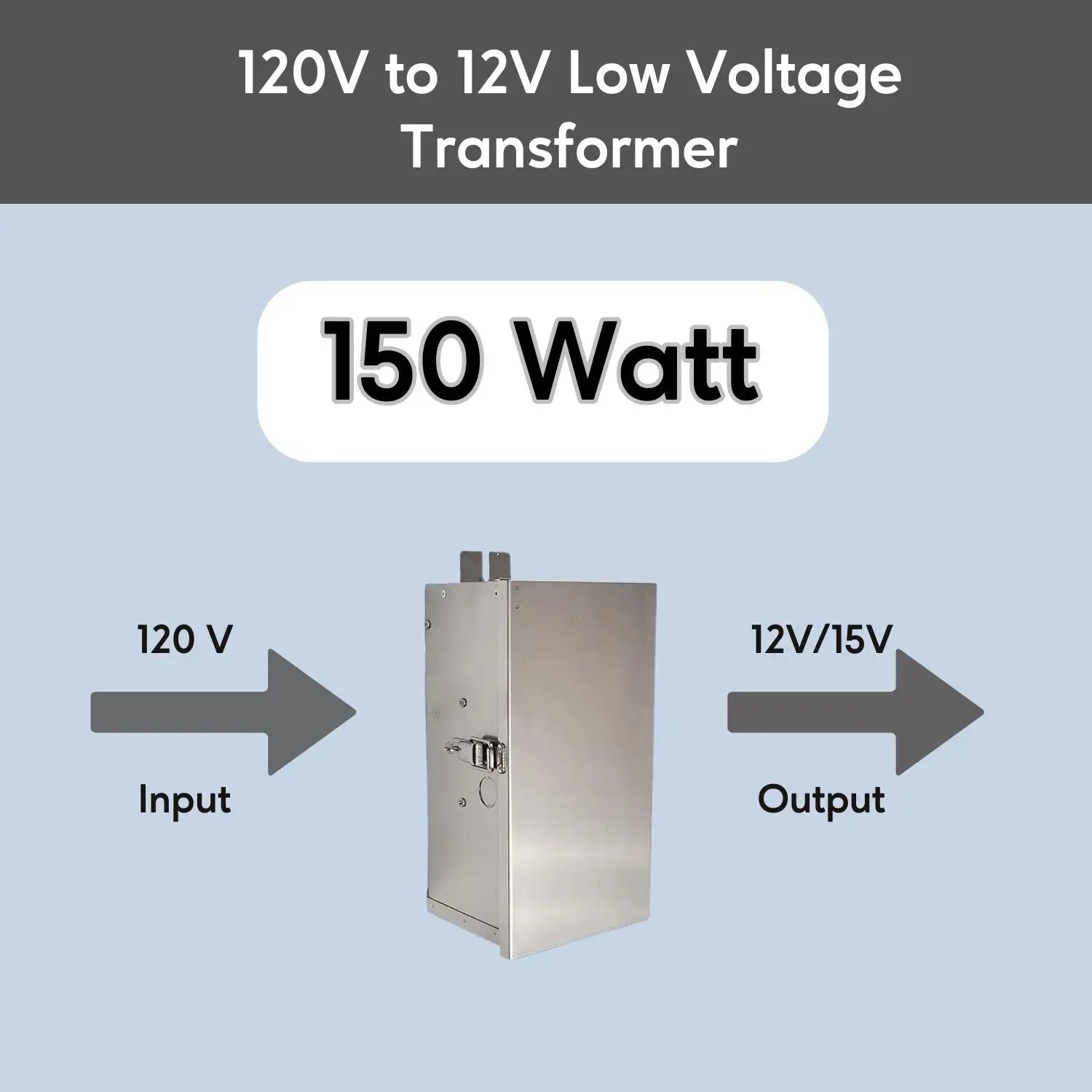 Stainless Steel Volt Transformer| 120V to Multi-Tap 12V/13V or 12V/15V AC - Landscape Lighting Transformer