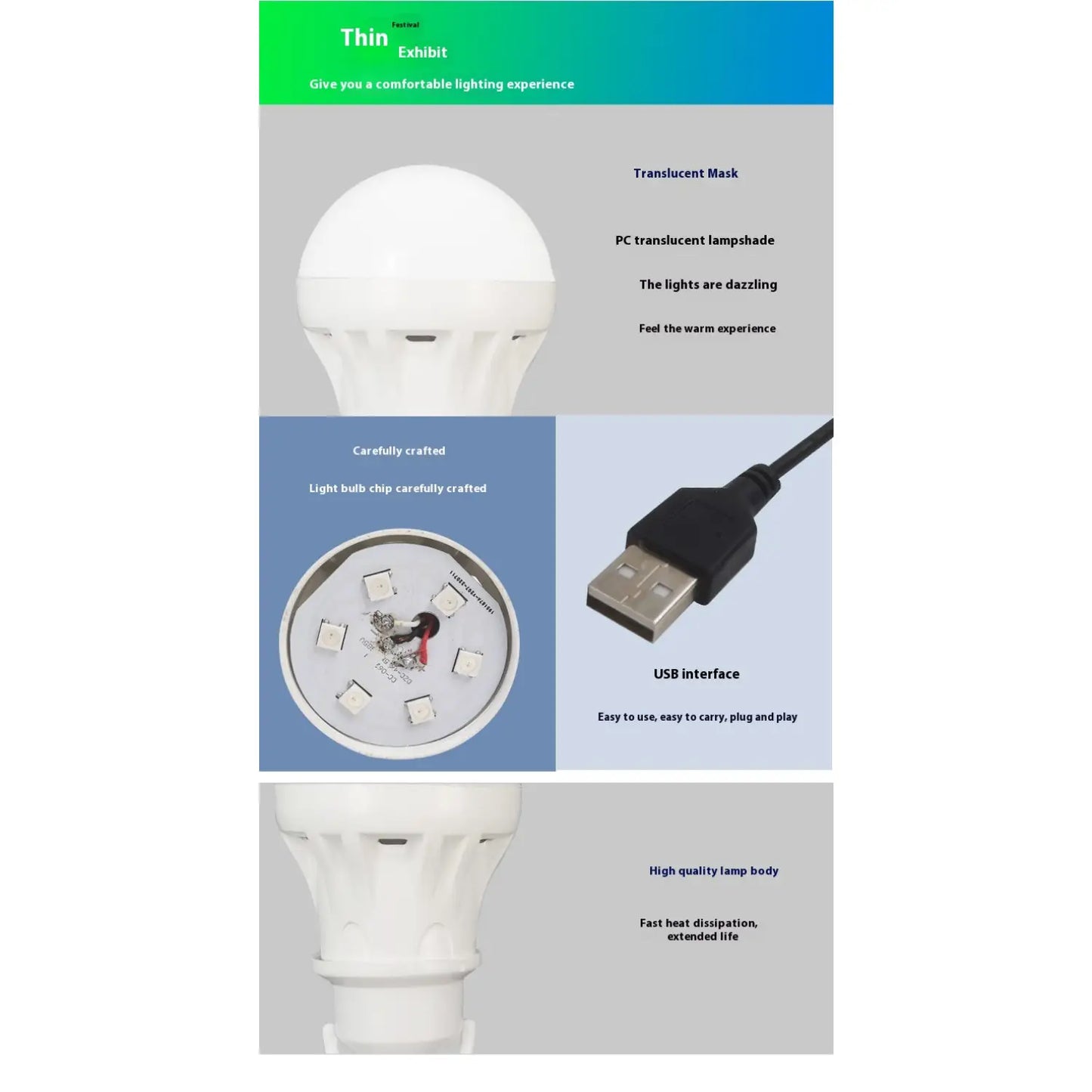RGB Magic Color 5V Mobile Power Bulb Low Voltage Led - USB Magic Light Bulb - 12V Hanging Light