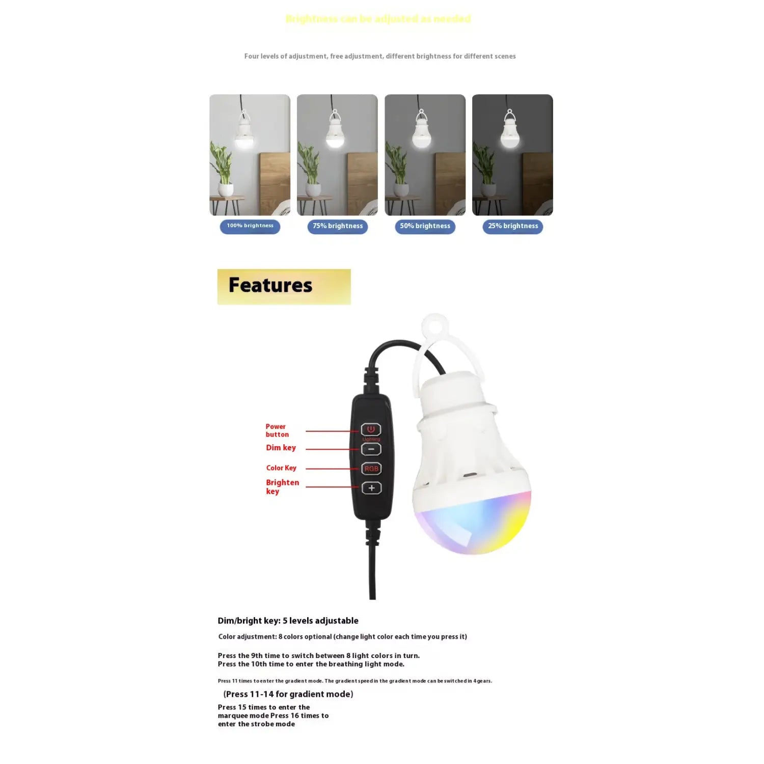 RGB Magic Color 5V Mobile Power Bulb Low Voltage Led - USB Magic Light Bulb - 12V Hanging Light