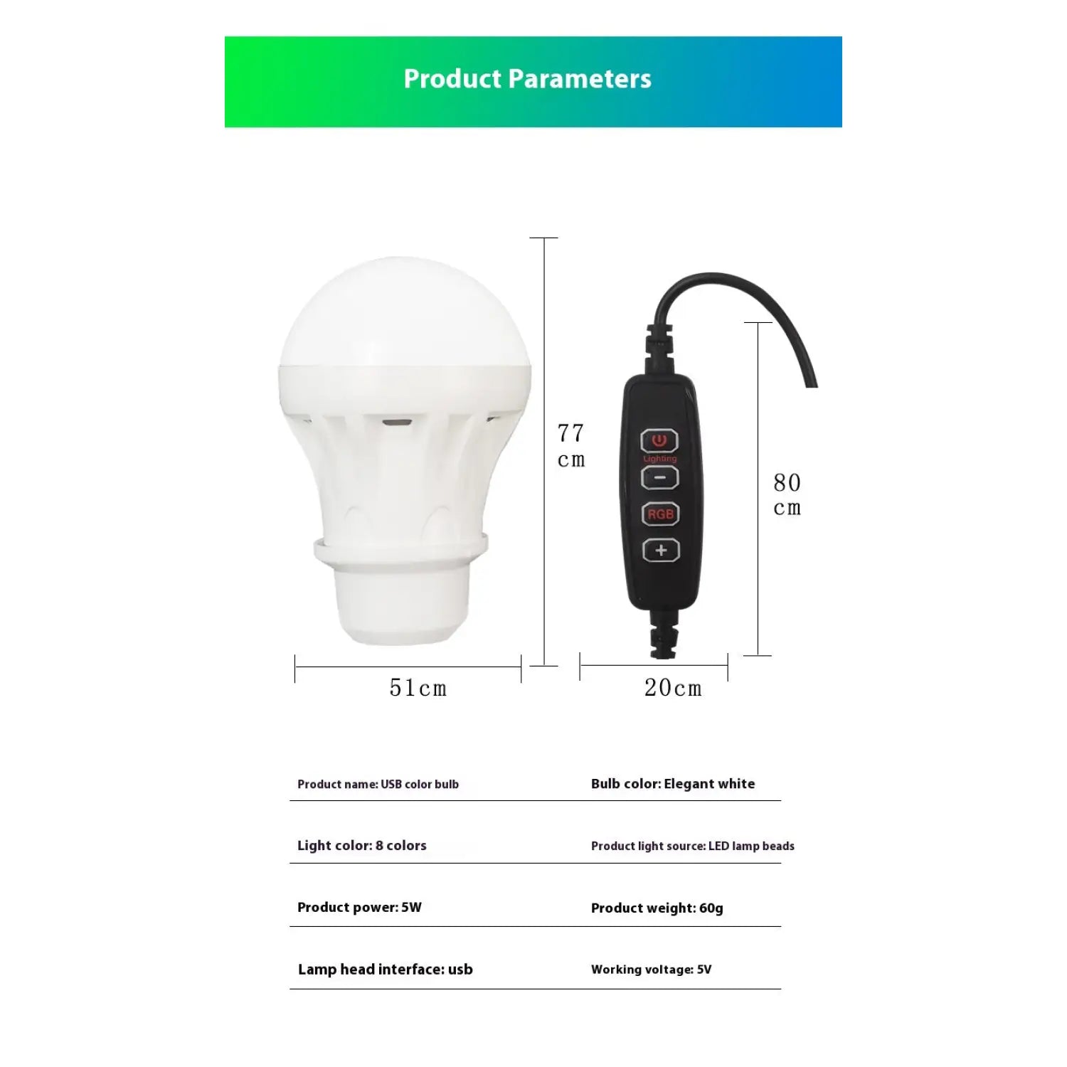 RGB Magic Color 5V Mobile Power Bulb Low Voltage Led - USB Magic Light Bulb - 12V Hanging Light