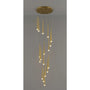Stylish & Long Chandelier for Staircase with Compound Ring Design - Gold / 18heads / Trichromatic light - Hanging Light