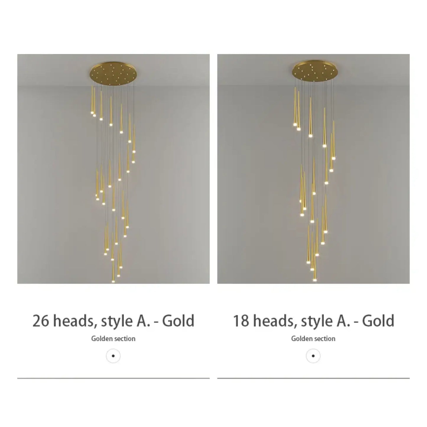 Stylish & Long Chandelier for Staircase with Compound Ring Design - Hanging Light