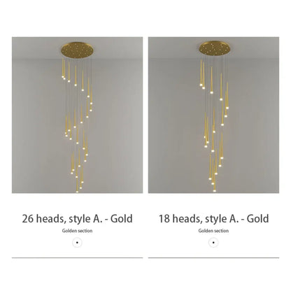 Stylish & Long Chandelier for Staircase with Compound Ring Design - Hanging Light