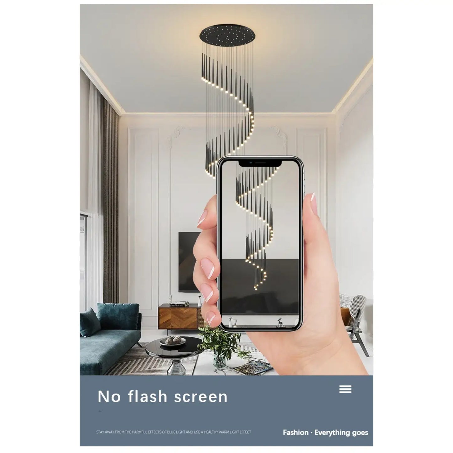 Stylish & Long Chandelier for Staircase with Compound Ring Design - Hanging Light