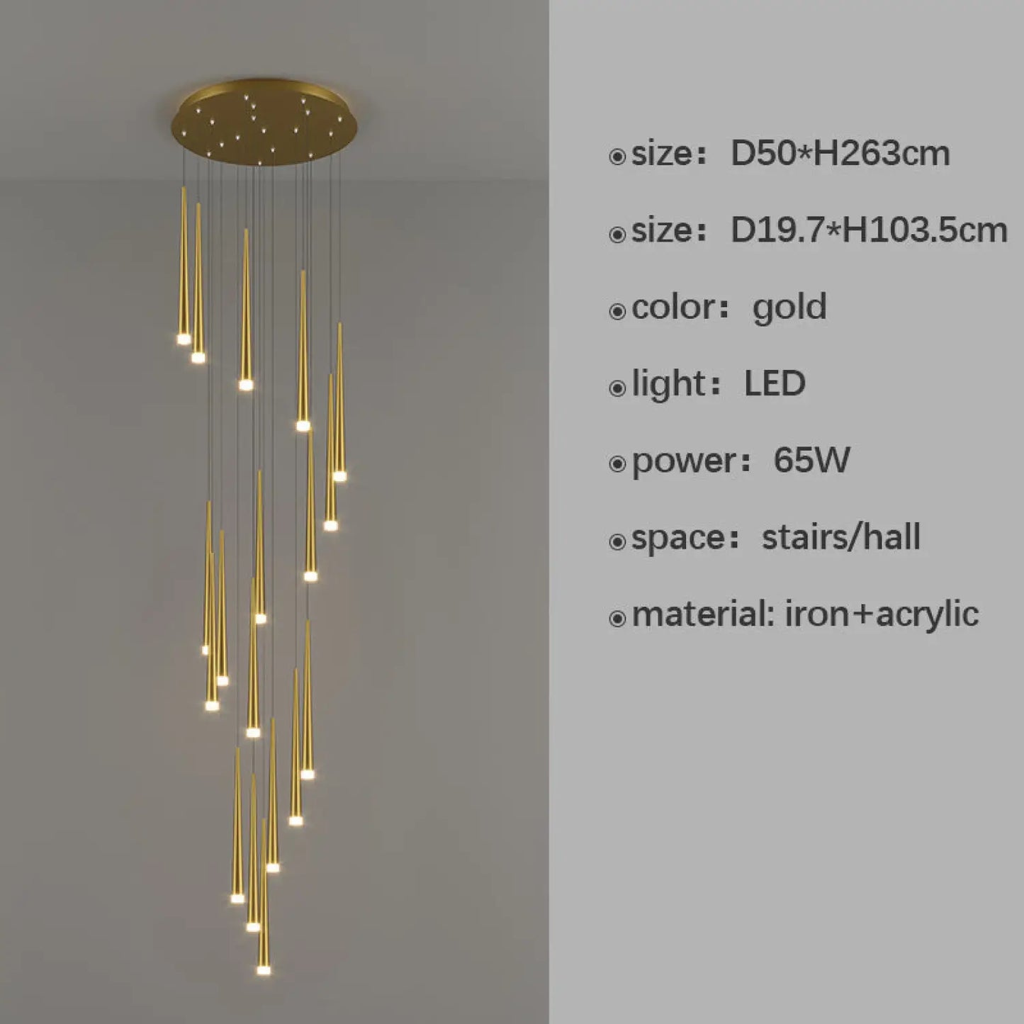 Stylish & Long Chandelier for Staircase with Compound Ring Design - Hanging Light