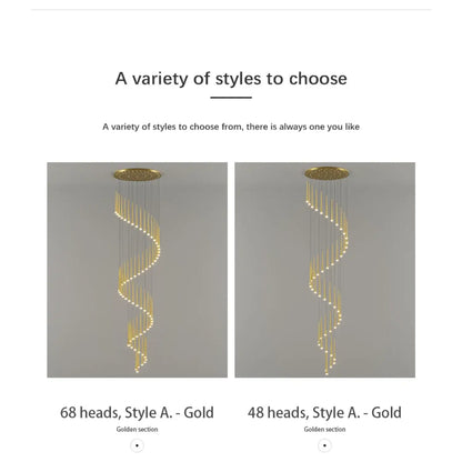 Stylish & Long Chandelier for Staircase with Compound Ring Design - Hanging Light