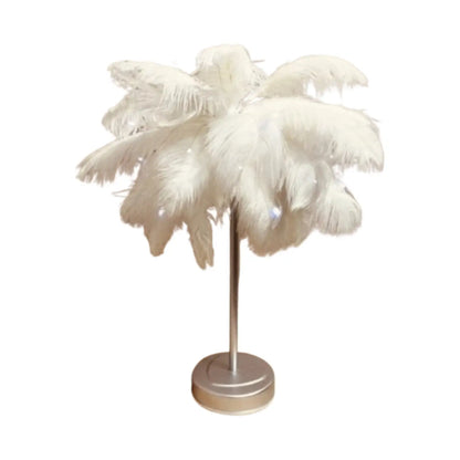 Table Feather Lamp Table with USB Battery Powered and Remote Control - White - Table Lamps