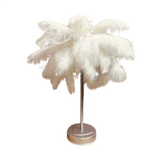Table Feather Lamp Table with USB Battery Powered and Remote Control - White - Table Lamps