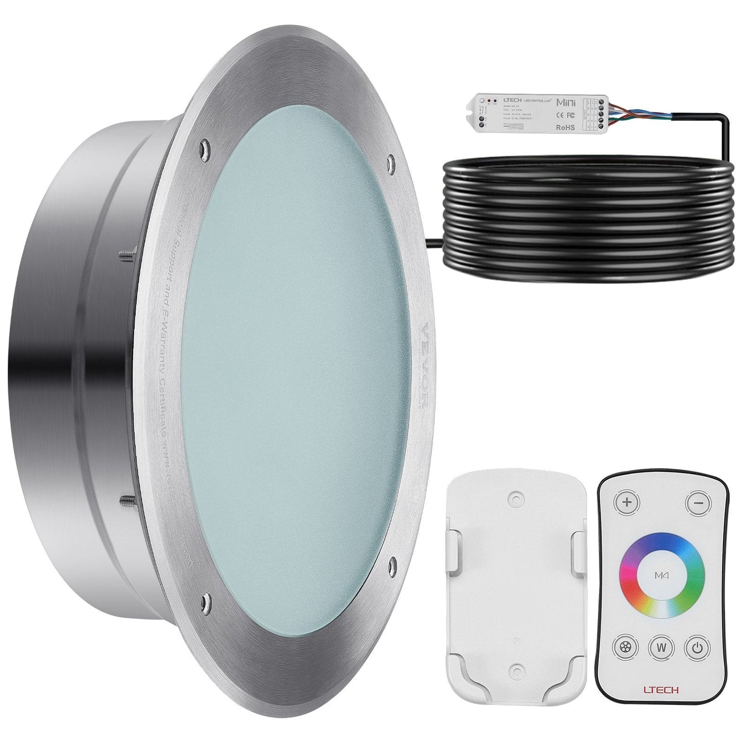VEVOR 12V LED Pool Light 10 Inch 40W RGBW Color Changing Inground Swimming Pool Spa Light Underwater With 50 FT Cord