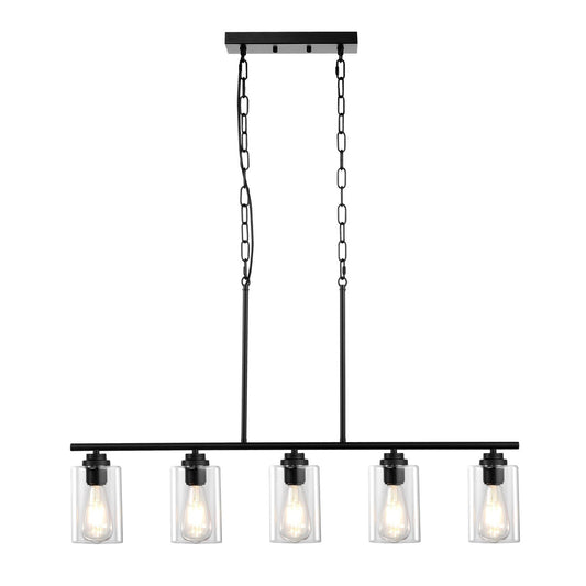 VEVOR 5 Light Kitchen Island Pendant Lights 60W Adjustable Dining Room Light E26 Black 12V Hanging Light