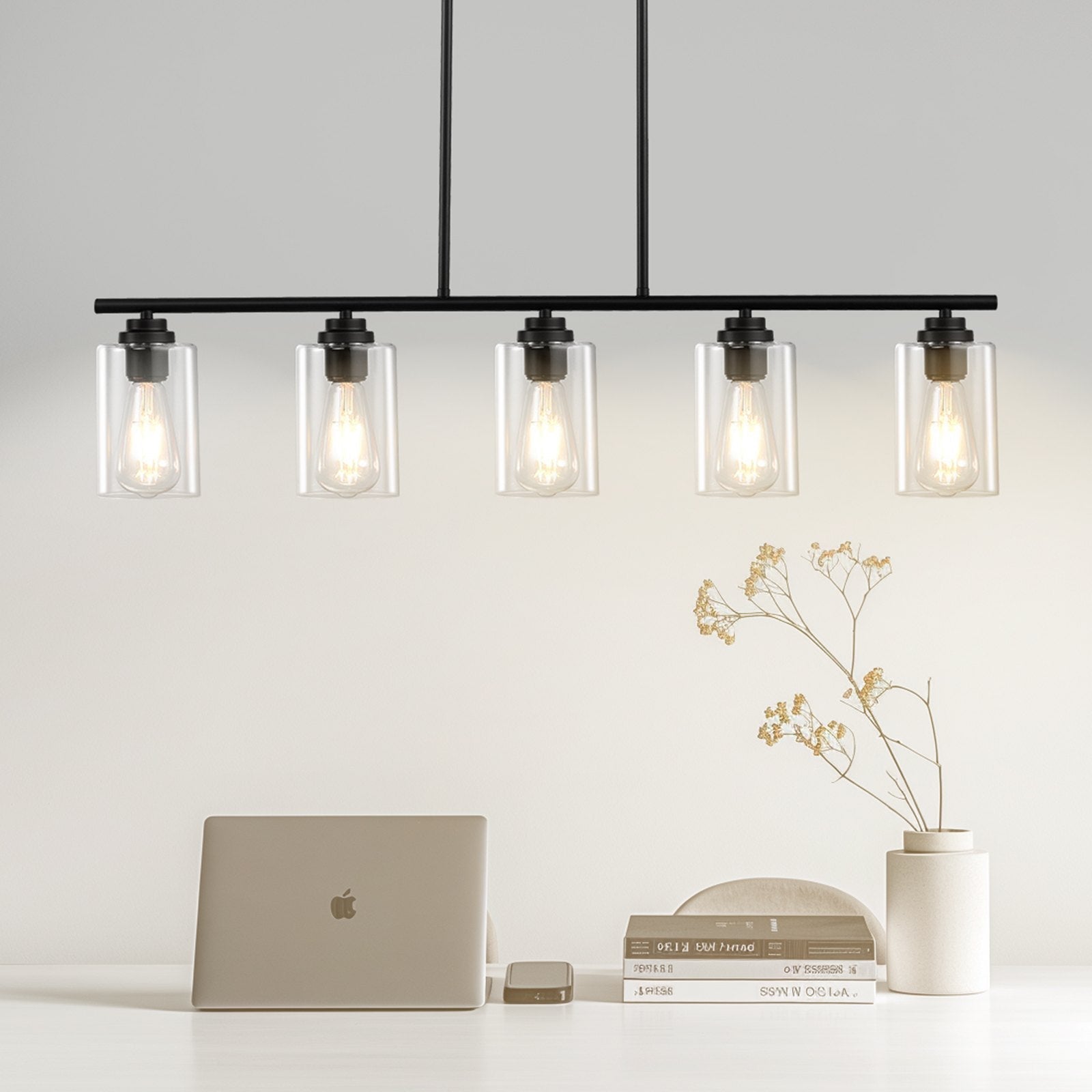 VEVOR 5 Light Kitchen Island Pendant Lights 60W Adjustable Dining Room Light E26 Black 12V Hanging Light
