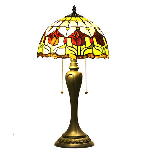 Vintage Baroque Tiffany Glass Tabletop Lamp - No Bulb - Table Lamp