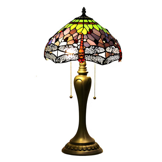 Vintage Dragonfly Tiffany Glass Tabletop Lamp - No Bulb - Table Lamp