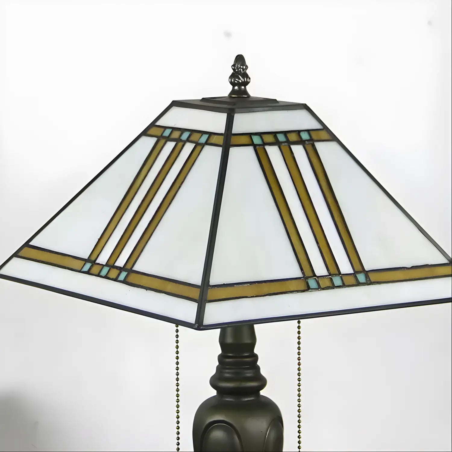 Vintage Square Tiffany Glass Tabletop Lamp - No Bulb - Table Lamp