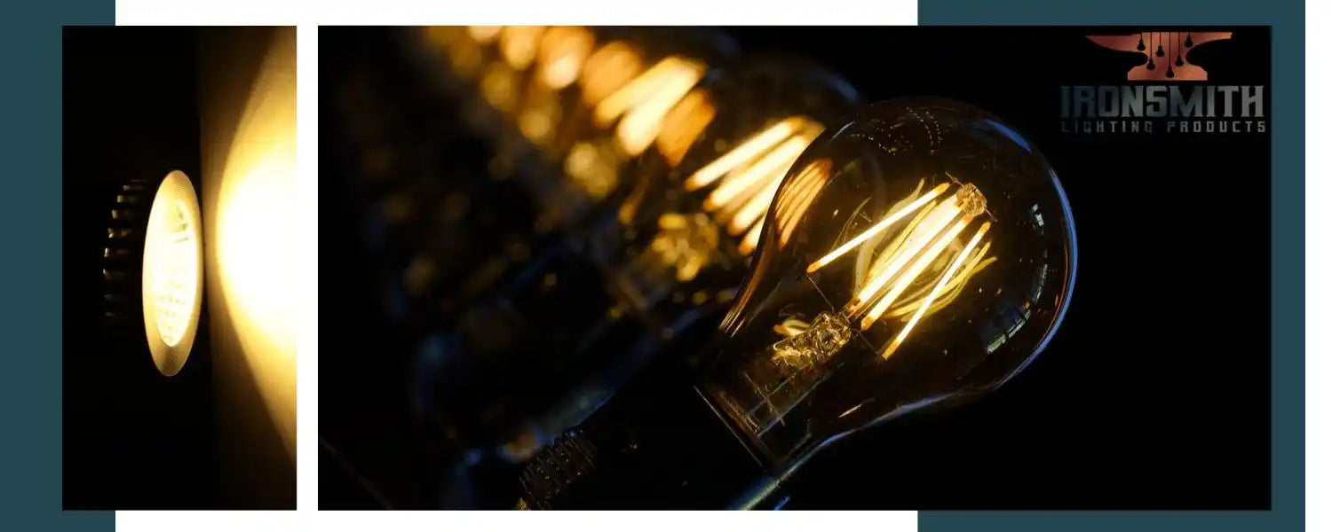 Glowing vintage-style filament light bulb with warm amber illumination.