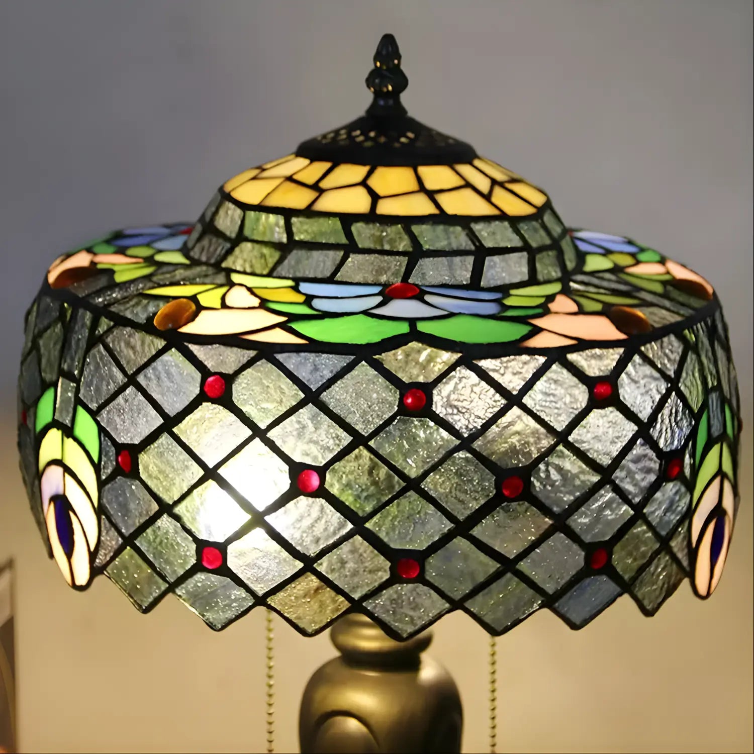 Vintage Tiffany Lamp Shades in Peacock Glasswork - No Bulb - Table Lamp