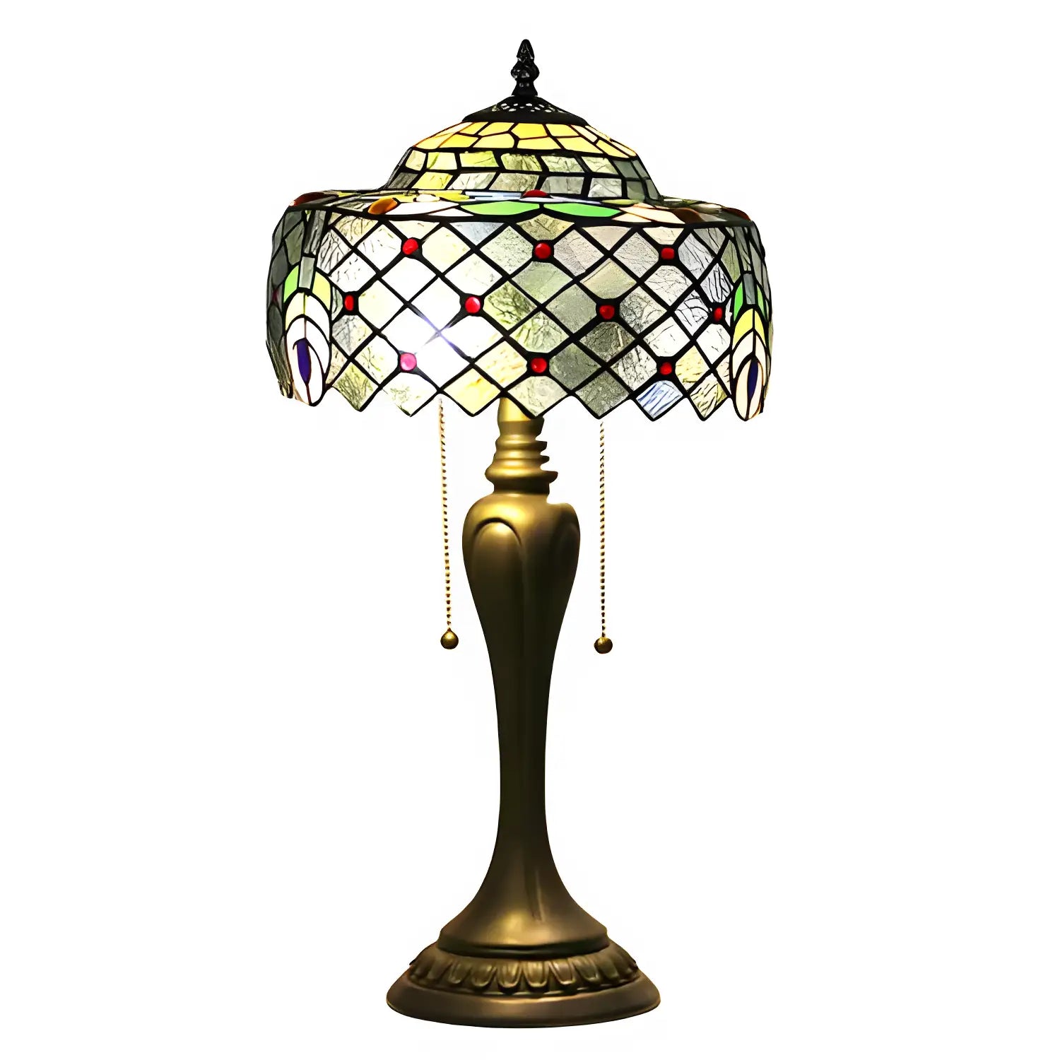 Vintage Tiffany Lamp Shades in Peacock Glasswork - No Bulb - Table Lamp