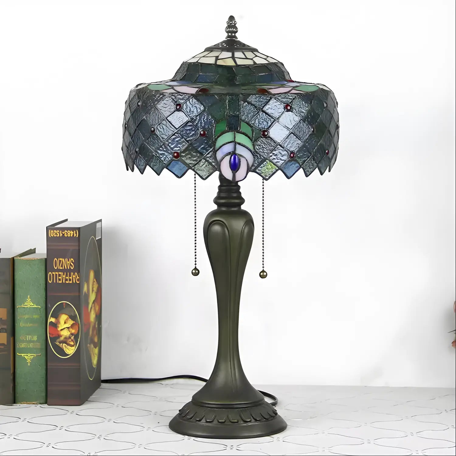 Vintage Tiffany Lamp Shades in Peacock Glasswork - No Bulb - Table Lamp