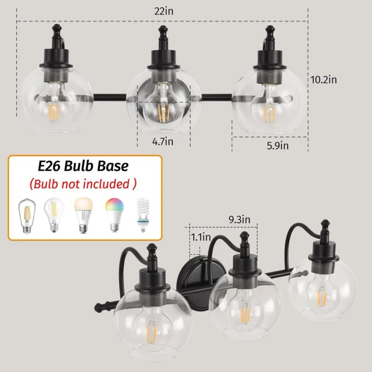 3 Lights Bathroom Vanity Fixture 22 Inch Bathroom Fixture Bathroom Lamp Above Mirror With Clear Glass Cover For Living