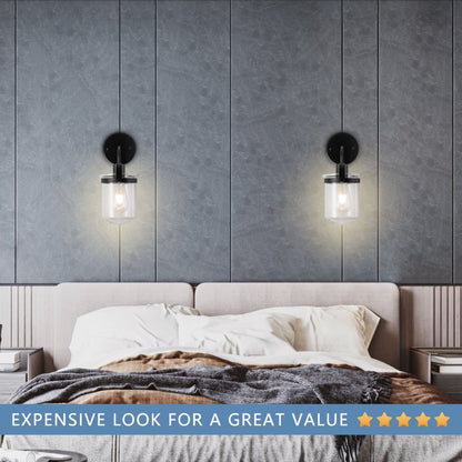 Wall Lights with Clear Glass Shade and E26 Socket for Indoor Black 12V Hanging Light