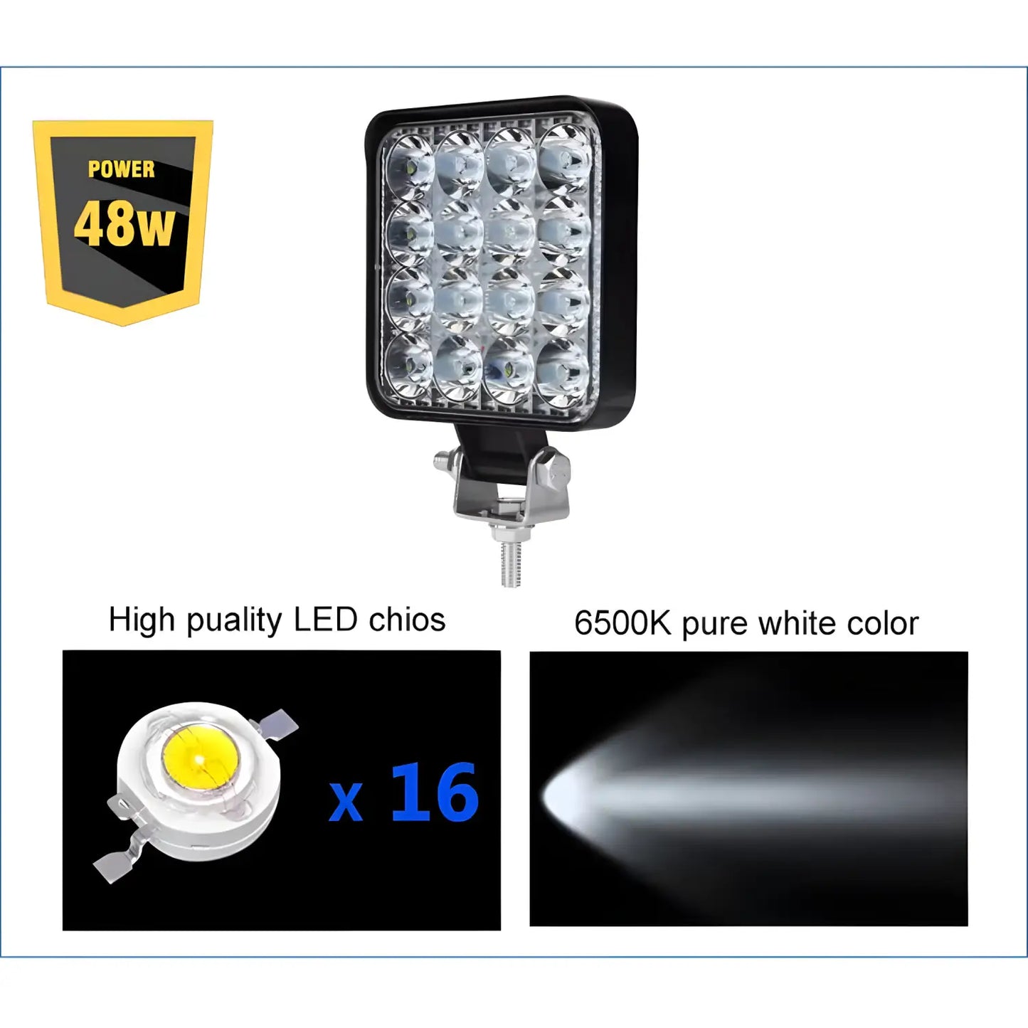 Waterproof LED Spot Light - 48W IP68 Rated 6000K 9-36V - 48 Watt / Bright White - Automotive LED Bulb