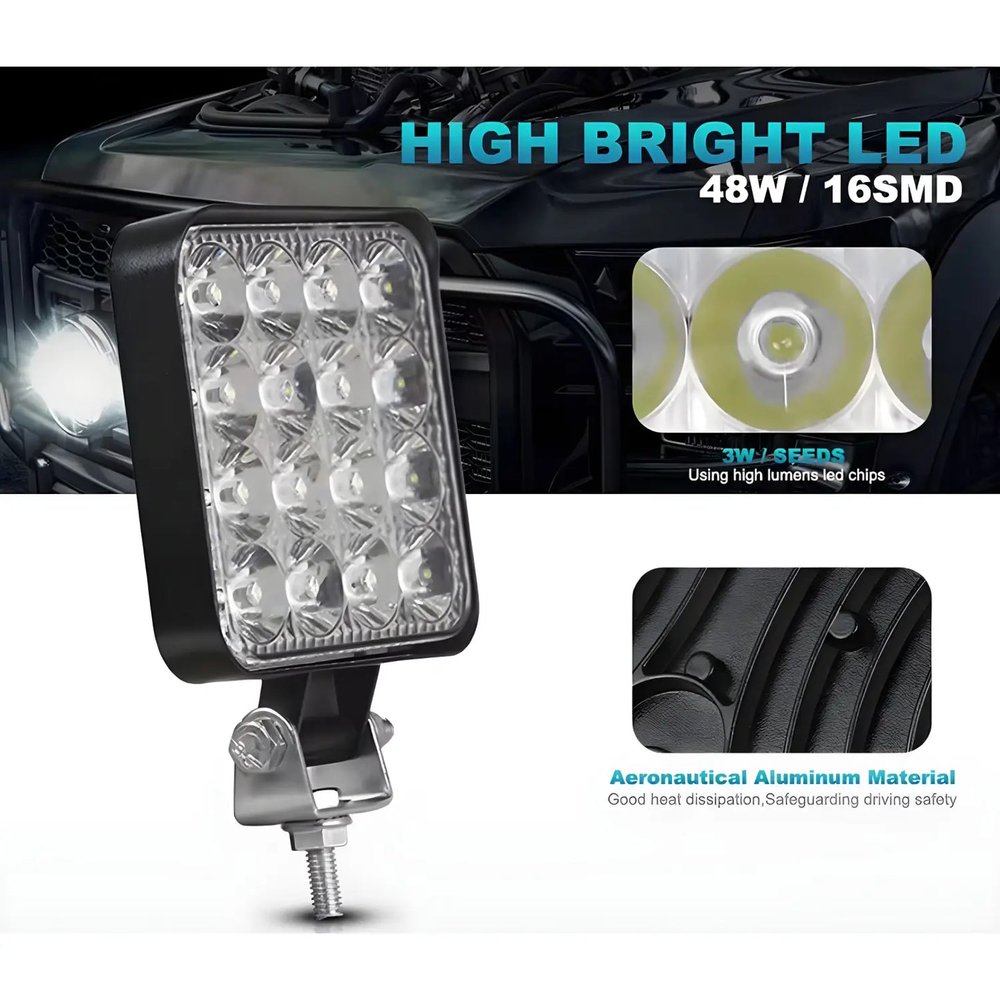 Waterproof LED Spot Light - 48W IP68 Rated 6000K 9-36V - 48 Watt / Bright White - Automotive LED Bulb