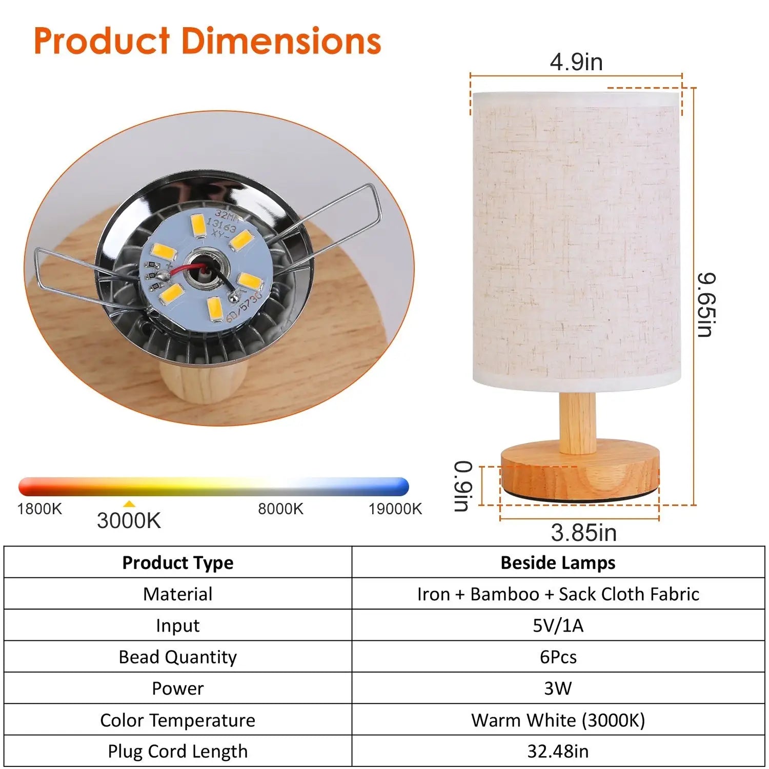 Warm White Bedside Lamp USB Plug Modern Bedroom Lamp Warm White 12V Hanging Light