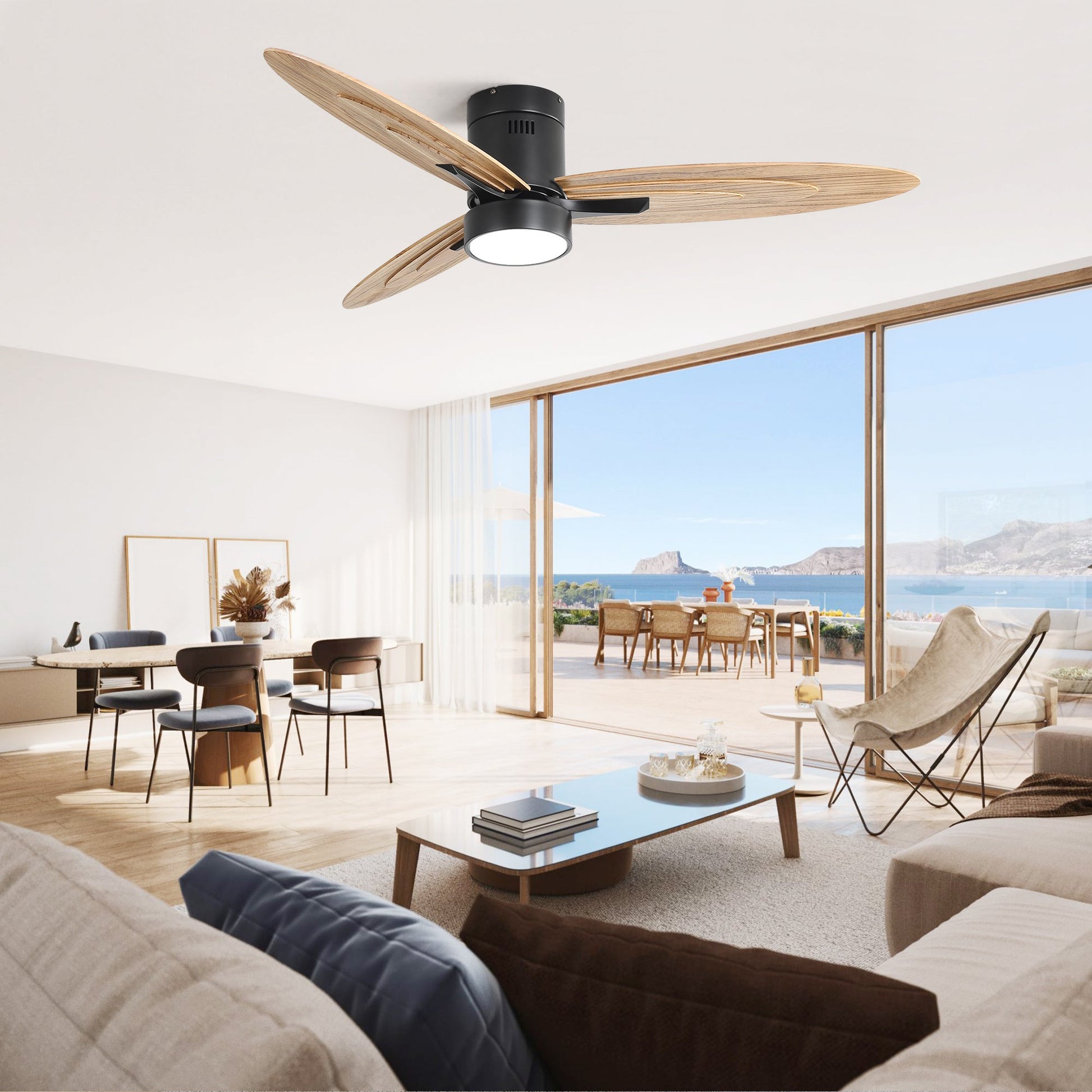 Wooden Ceiling Fan with Light Reversible DC Motor Quiet & Modern Design - Black - Ceiling Fan