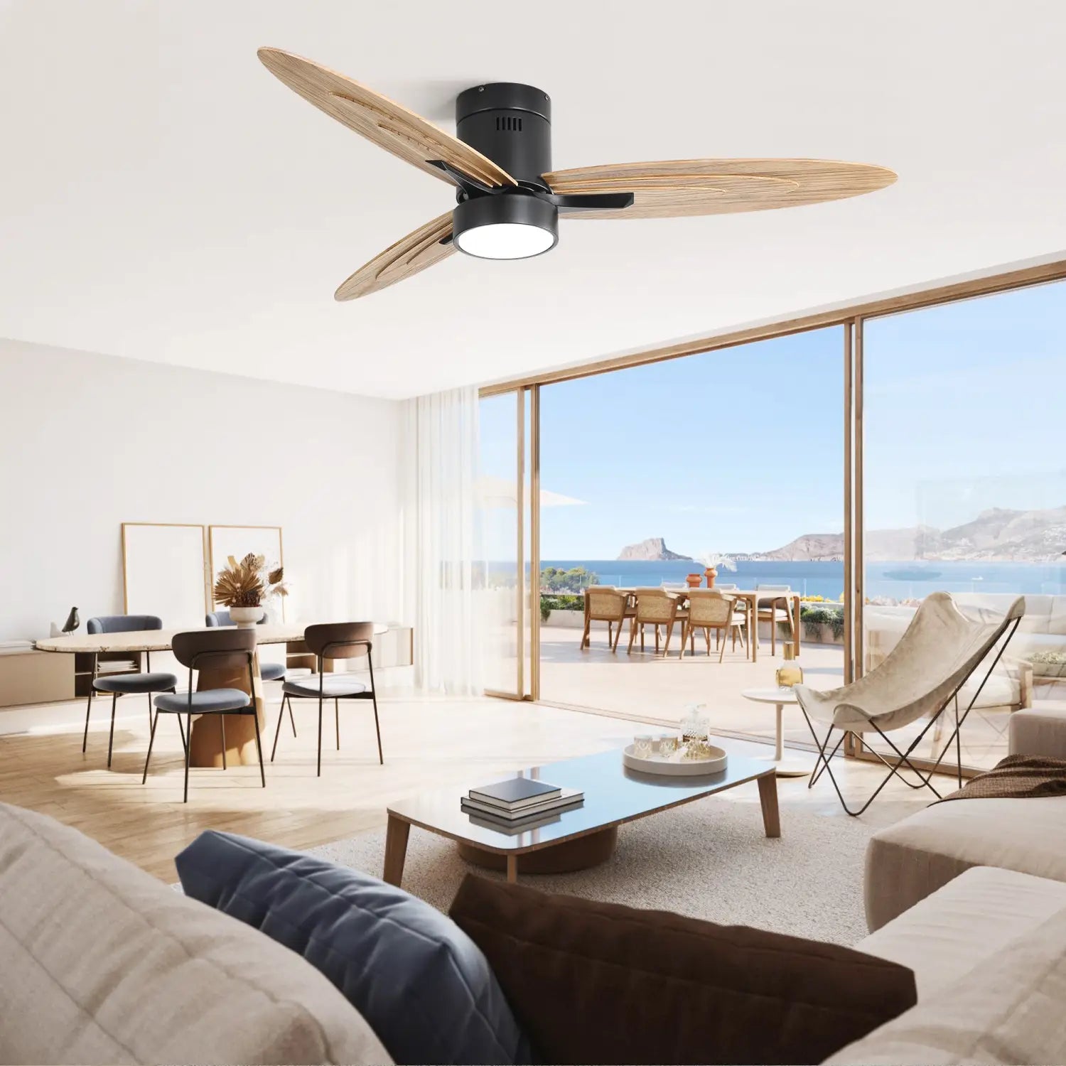 Wooden Ceiling Fan with Light Reversible DC Motor Quiet & Modern Design - Black - Ceiling Fan