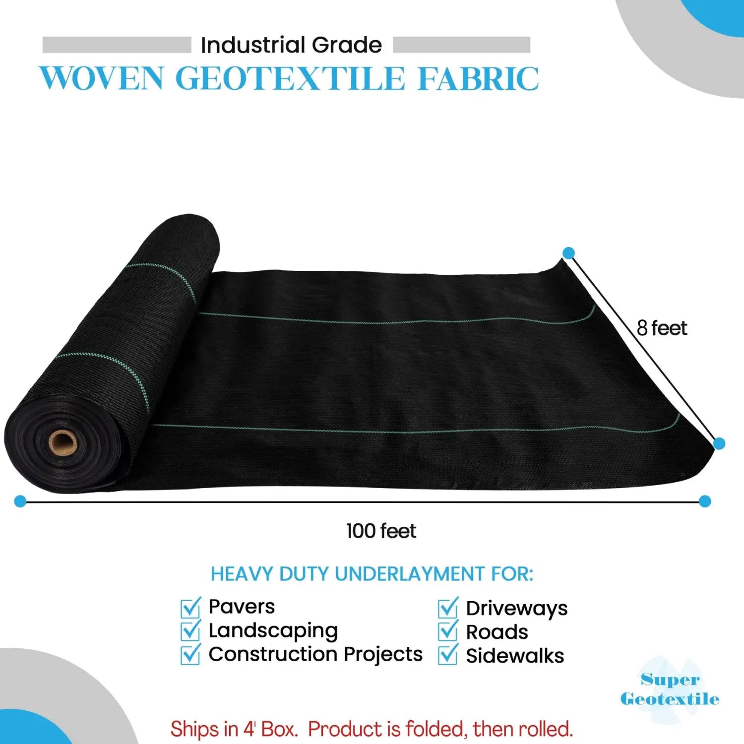 Woven Geotextile Commercial Grade Driveway and Road Fabric for Separation and Stabilization - Heavy Duty Underlayment