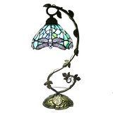 Dragonfly Metal Leaf Tiffany Glass Tabletop Lamp