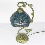 Dragonfly Metal Leaf Tiffany Glass Tabletop Lamp