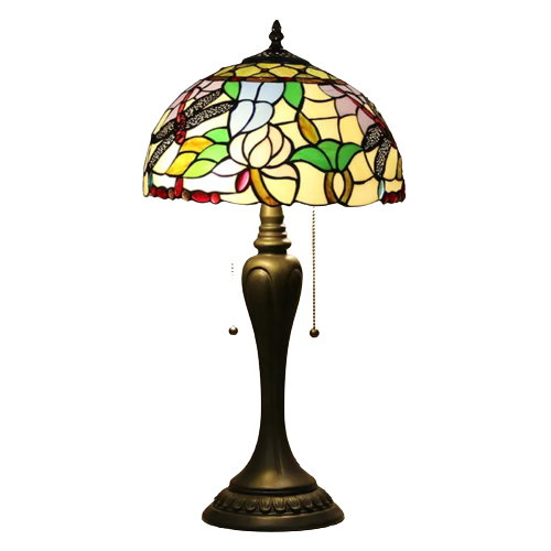 European Dragonfly Tiffany Glass Tabletop Lamp