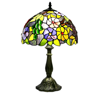 Grape & Daisy Pattern Tiffany Glass Tabletop Lamp