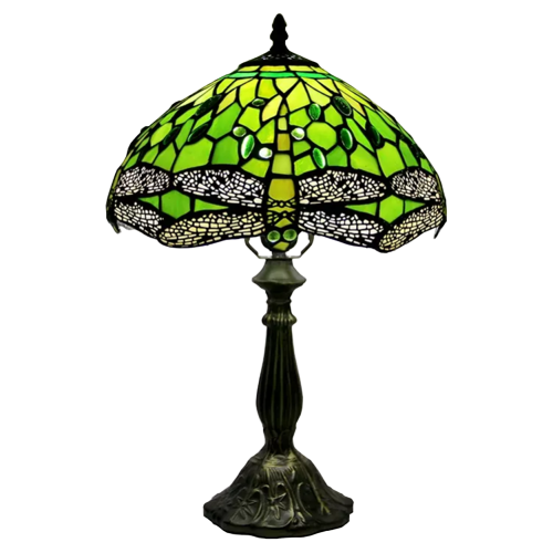 Green Dragonfly Tiffany Glass Tabletop Lamp