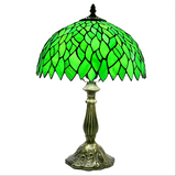 Green Leaf Tiffany Glass Tabletop Lamp