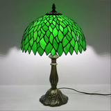 Green Leaf Tiffany Glass Tabletop Lamp
