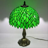 Green Leaf Tiffany Glass Tabletop Lamp