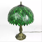 Green Leaf Tiffany Glass Tabletop Lamp