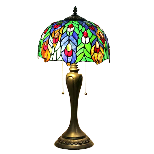 Peacock Antique Tiffany Glass Tabletop Lamp