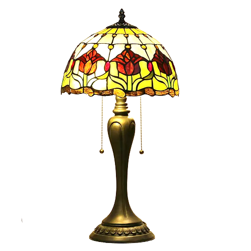 Vintage Baroque Tiffany Glass Tabletop Lamp