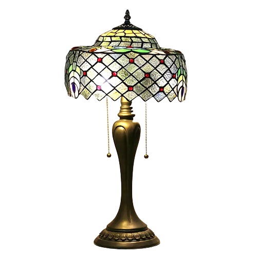 Vintage Peacock Tiffany Glass Tabletop Lamp